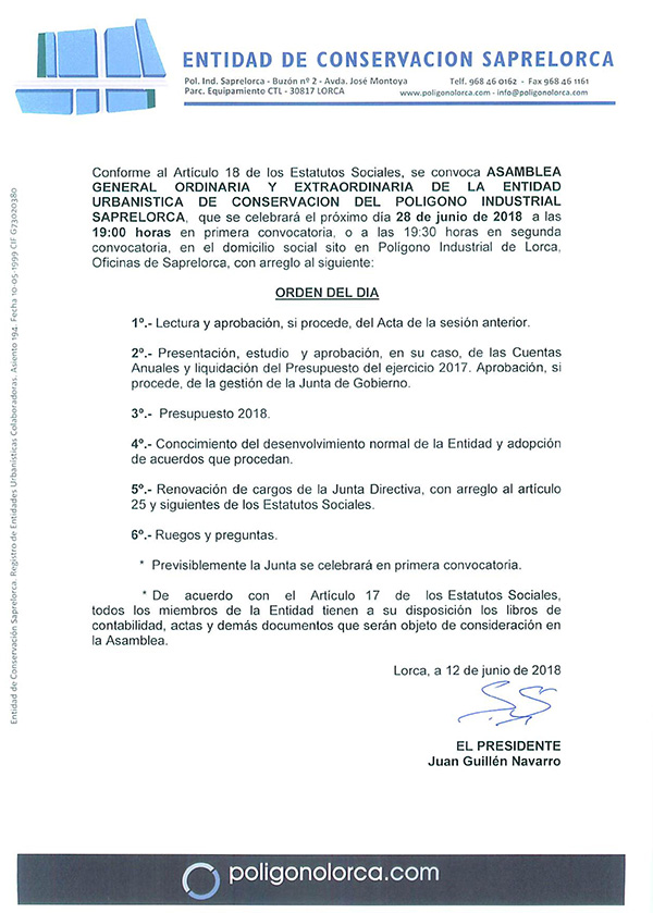 Convocatoria Asamblea General 2018
